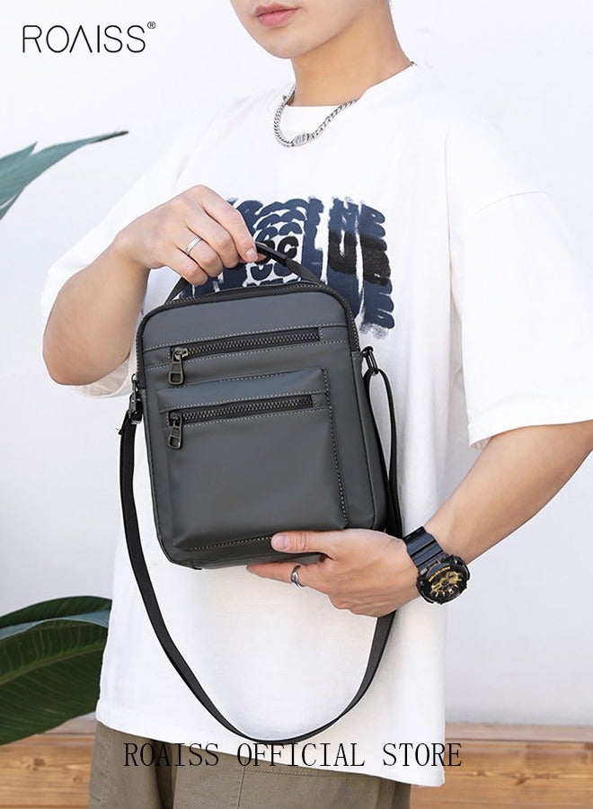 رويس حقيبة كتف أكسفورد مقاومة للتآكل بتصميم بسيط مع حزام قابل للتعديل ومقبض علوي متعدد الطبقات، حقيبة يد عملية عصرية جديدة باللون الرمادي الصلب لرحلات العمل القصيرة والسفر - Image 2